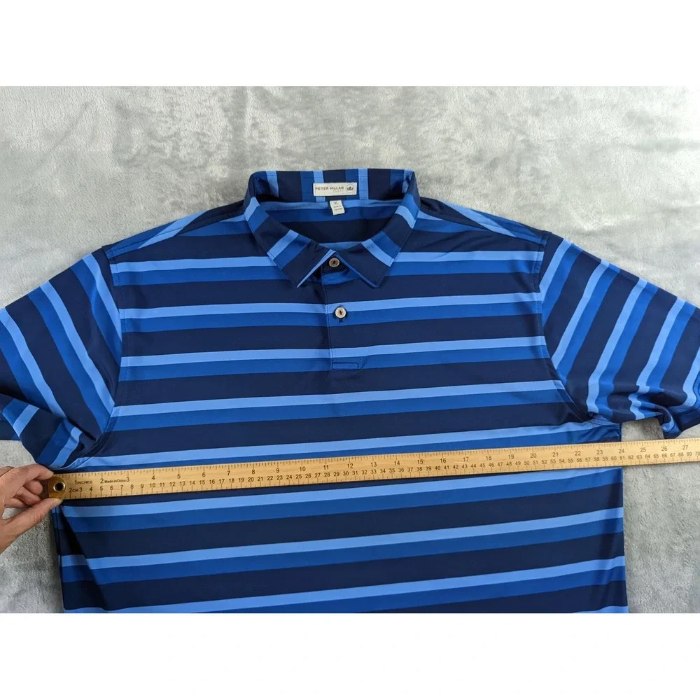 Peter Millar Polo Shirt Mens XL Blue Tour Fit Stripe Golf Stretch Performance